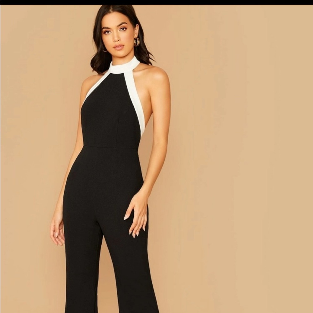 Forever21 Contrast trim backless halter jumpsuit